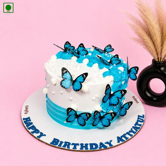 Elegant Blue Floral Butterfly Cake - Gurgaon & Delhi NCR | Cakofy