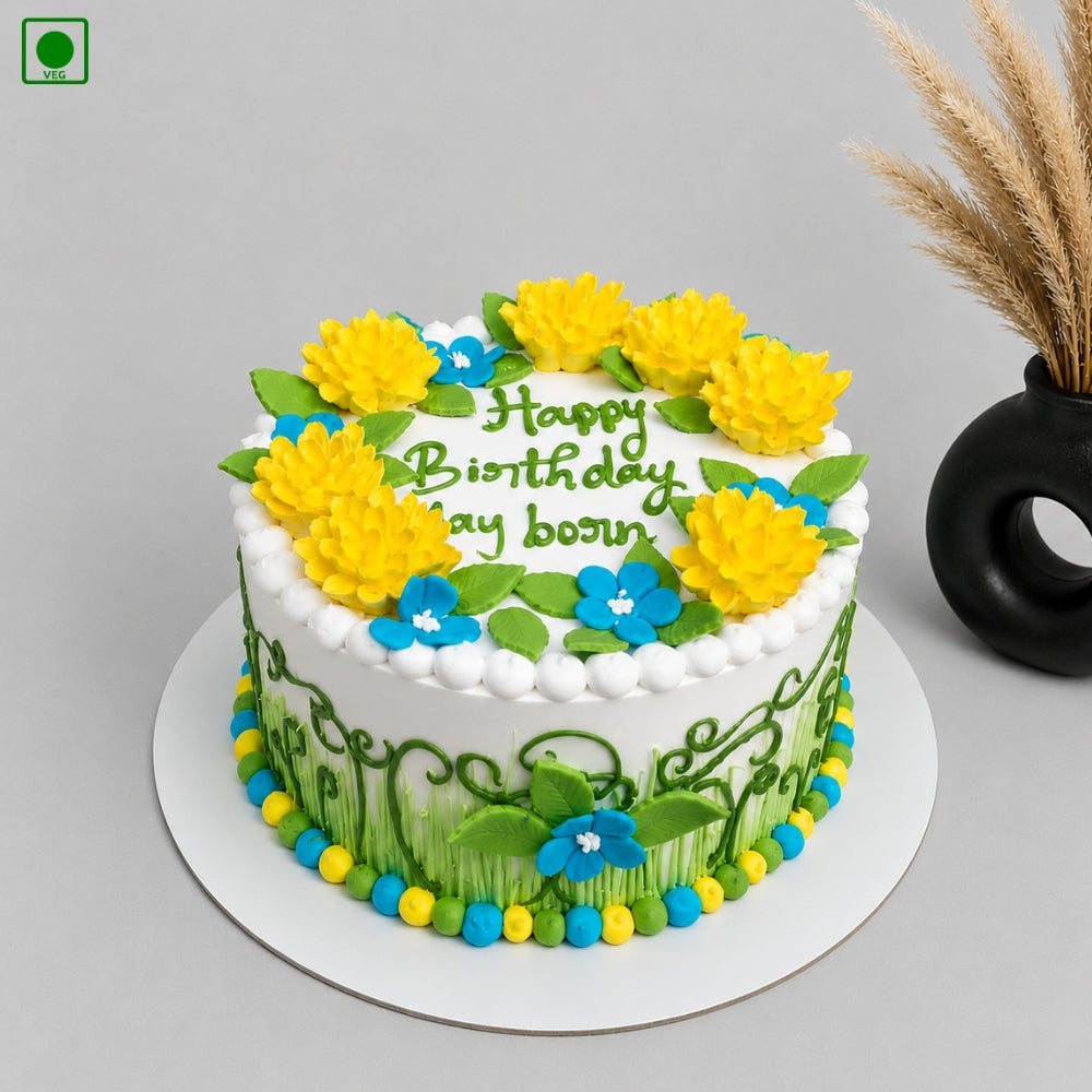 Elegant Yellow Floral Cake - Gurgaon, Delhi & Noida