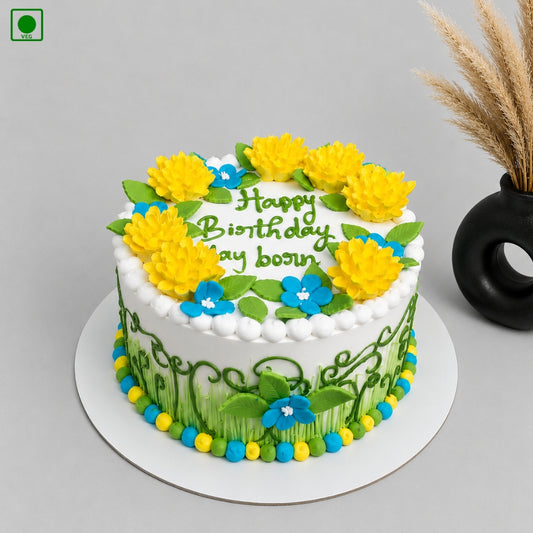 Elegant Yellow Floral Cake - Gurgaon, Delhi & Noida