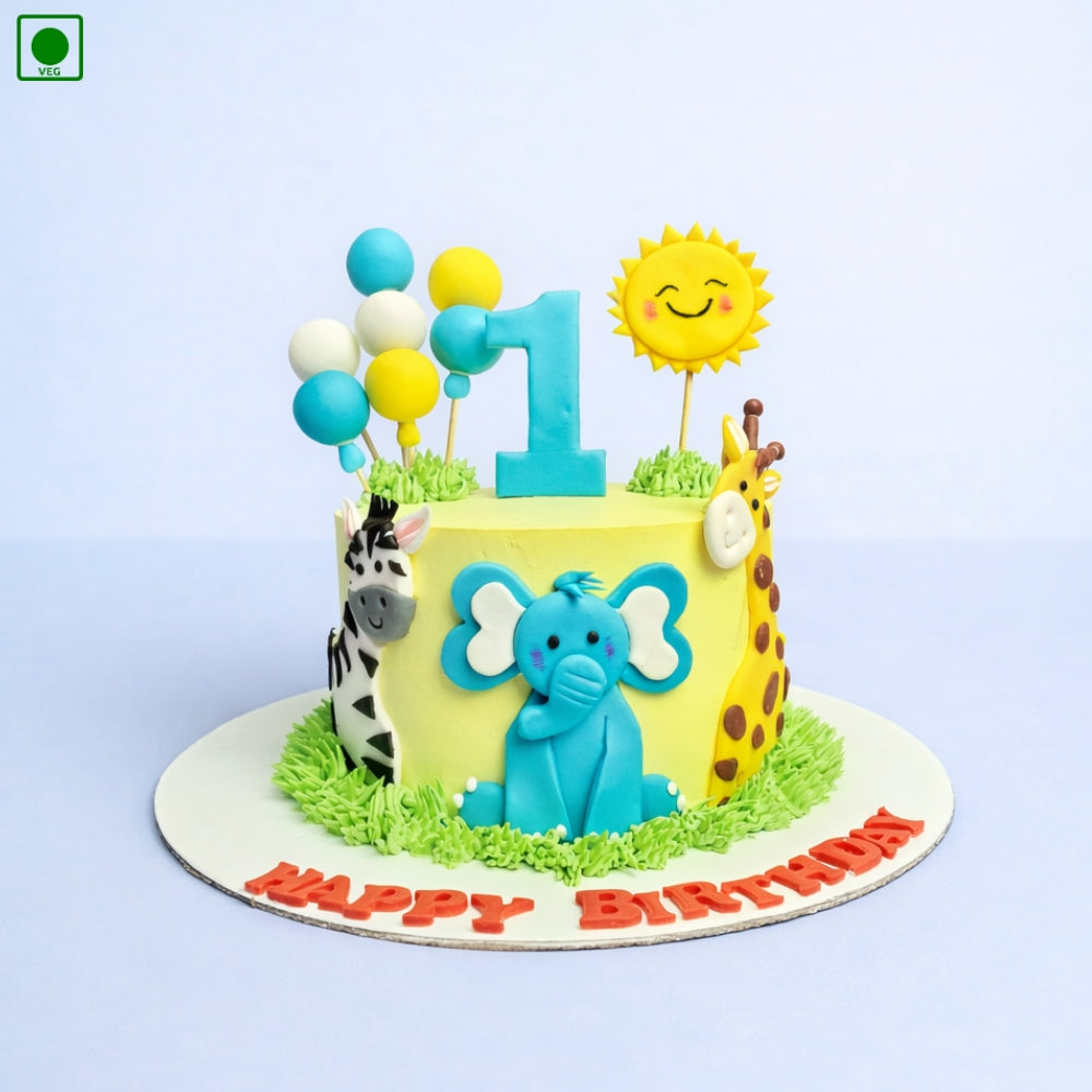 First Birthday Jungle Theme Cake - Gurgaon & Delhi NCR | Cakofy