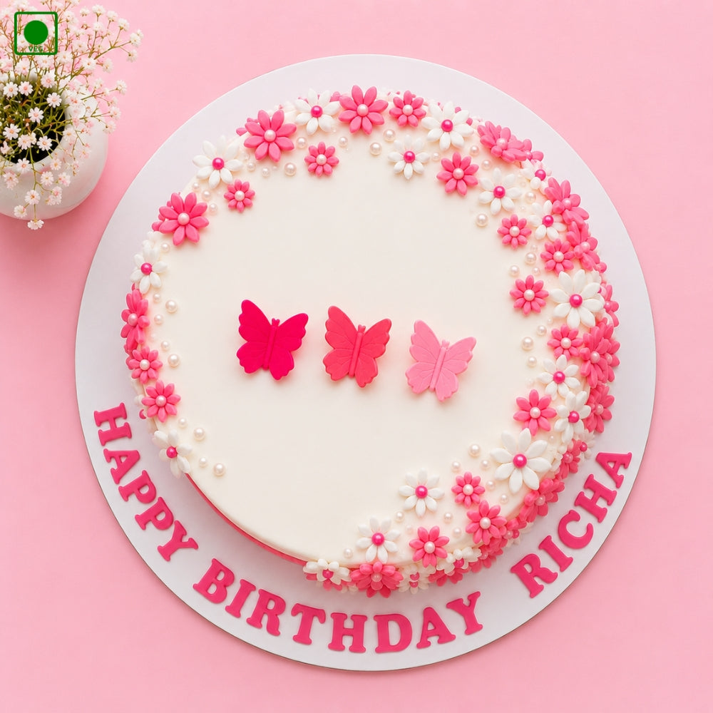 Floral Butterfly Birthday Cake -Gurgaon, Delhi & Noida