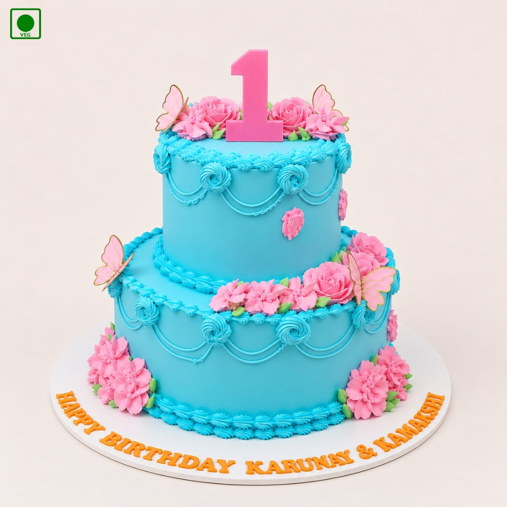 Floral Butterfly First Birthday Cake - Gurgaon, Delhi & Noida