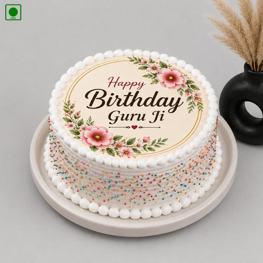 Floral Guru Ji Birthday Photo Cake - Gurgaon, Delhi & Noida