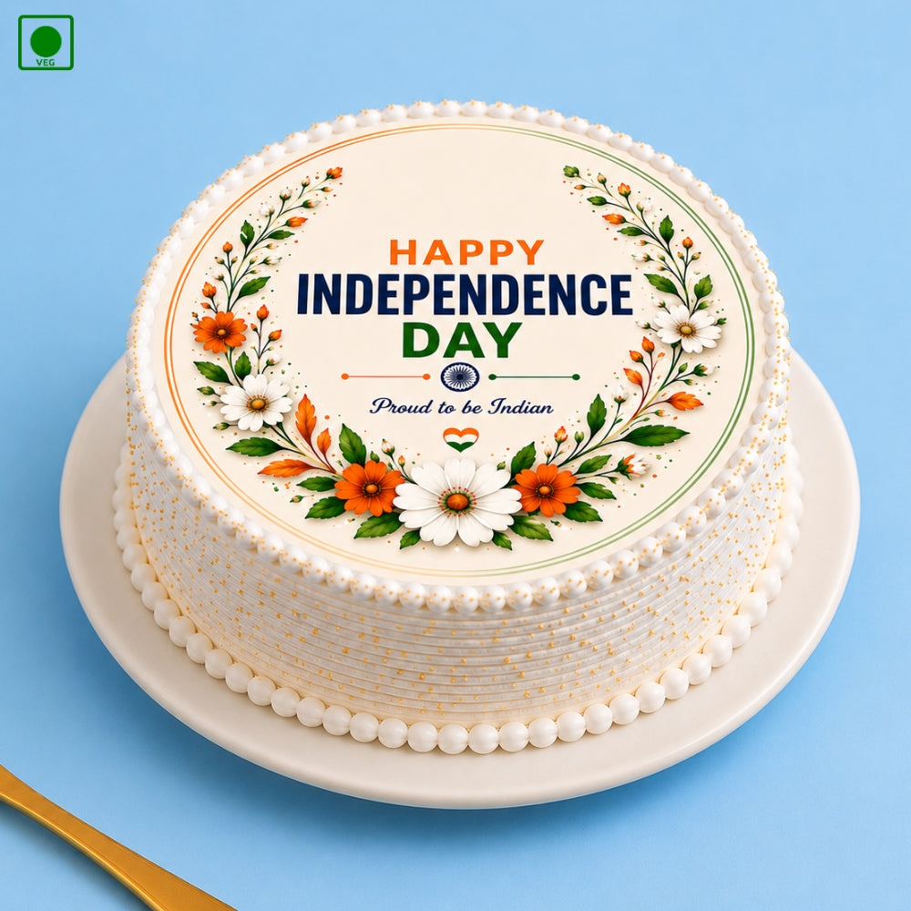 Floral Independence Day Photo Cake  - Gurgaon, Delhi & Noida