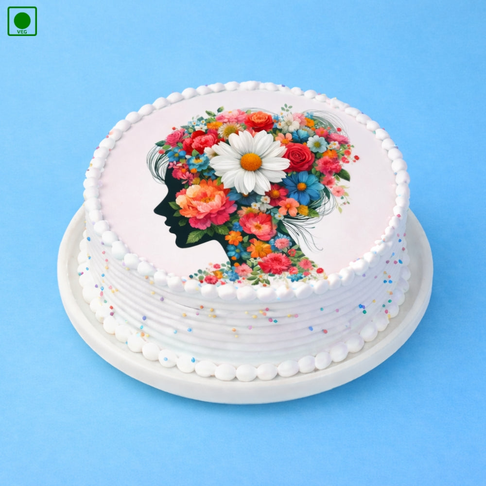 Floral Lady Photo Cake – Gurgaon & Delhi NCR | Cakofy
