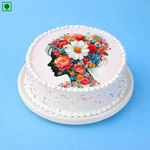 Floral Lady Photo Cake