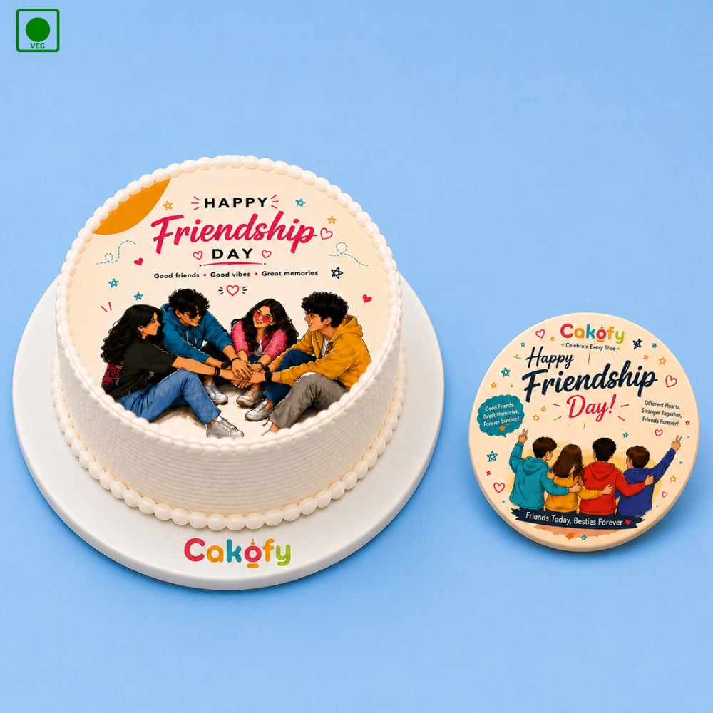 Friendship Day Special Cake with Fridge Magnet – Gurgaon, Delhi & Noida