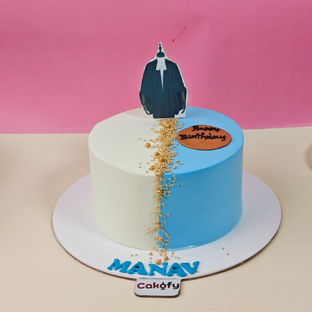 Gentleman Half Blue Half White Designer Cake - Gurgaon, Delhi & Noida