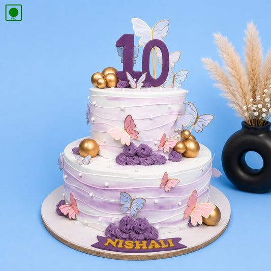 Golden Pearl Butterfly Two Tier Cake – Gurgaon & Delhi NCR | Cakofy