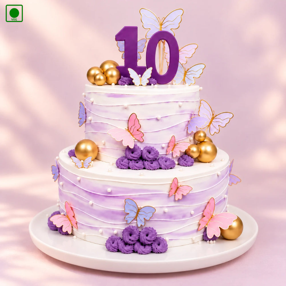 Golden Pearl Butterfly Two Tier Cake – Gurgaon, Delhi & Noida