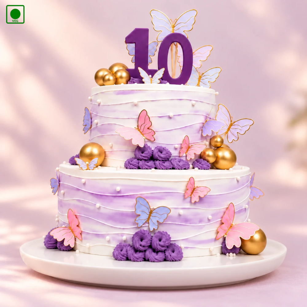 Golden Pearl Butterfly Two Tier Cake – Gurgaon, Delhi & Noida
