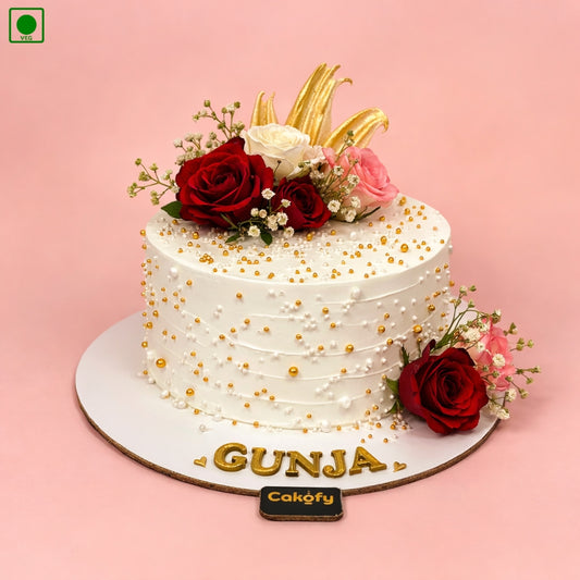 Golden Pearl Floral Cake - Gurgaon & Delhi NCR | Cakofy
