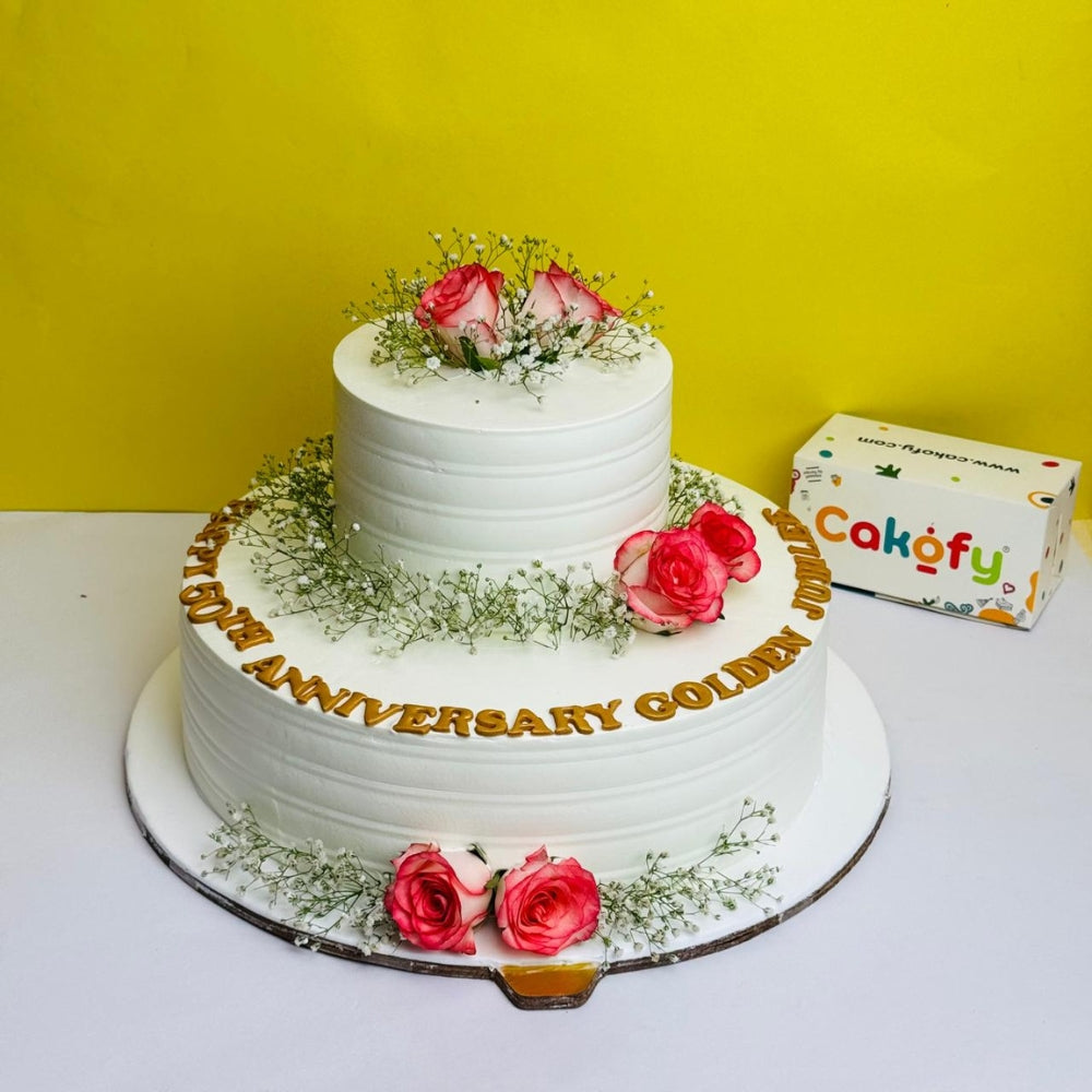 Golden Anniversary Floral Designer Celebration Cake - Gurgaon & Delhi NCR | Cakofy