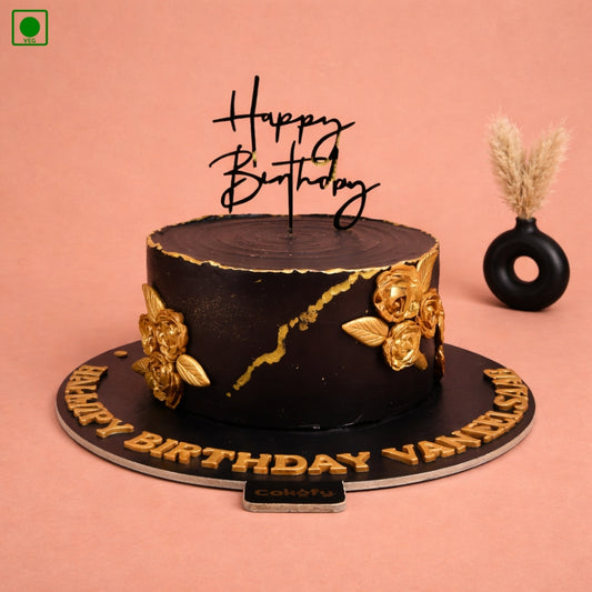 Golden Floral Birthday Cake - Gurgaon & Delhi NCR | Cakofy