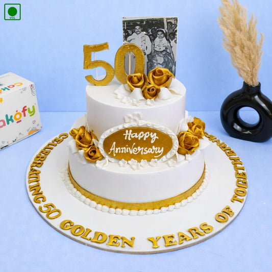 Golden Roses Anniversary Cake - Gurgaon & Delhi NCR | Cakofy