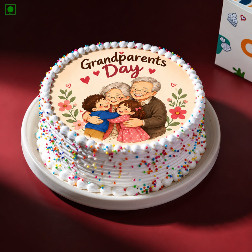 Grandparents Day Family Photo Cake - Gurgaon, Delhi & Noida