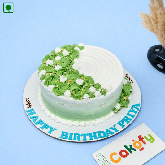 Green Floral Cream Cake - Gurgaon & Delhi NCR | Cakofy