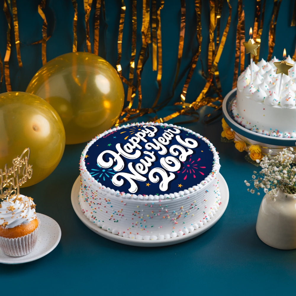 HNY 2026 Blue Poster Cake - Gurgaon & Delhi NCR | Cakofy