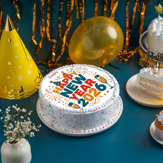 HNY 2026 White Poster Cake  - Gurgaon & Delhi NCR | Cakofy
