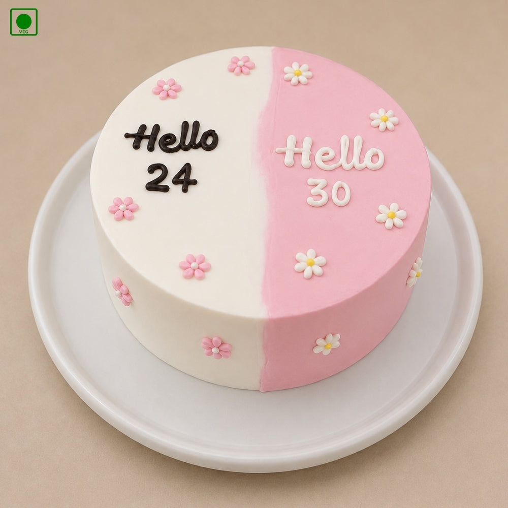Half Pink Half White Cake – Gurgaon, Delhi & Noida