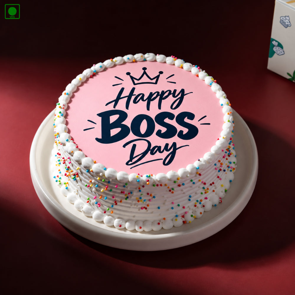 Happy Boss Day Pink Cake - Gurgaon, Delhi & Noida