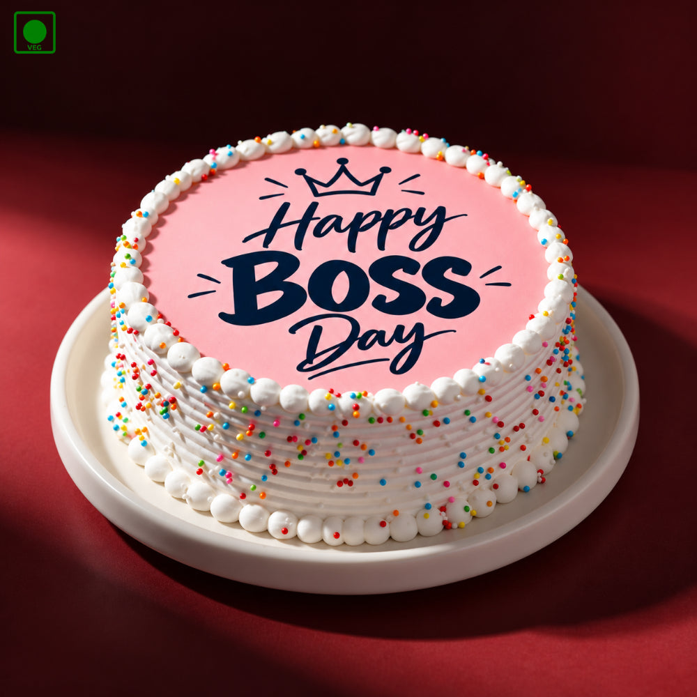 Happy Boss Day Pink Cake - Gurgaon, Delhi & Noida