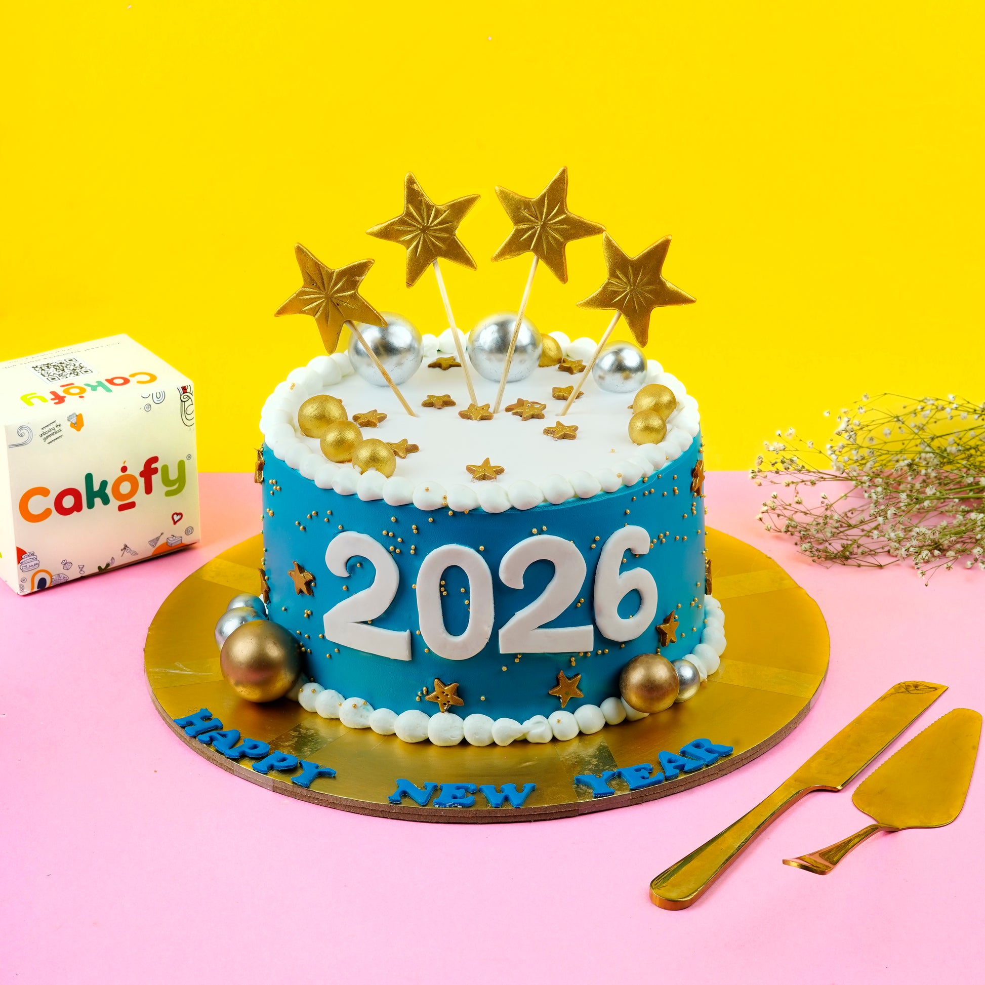 Happy New Year Golden Star Designer Cake - Gurgaon & Delhi NCR | Cakofy
