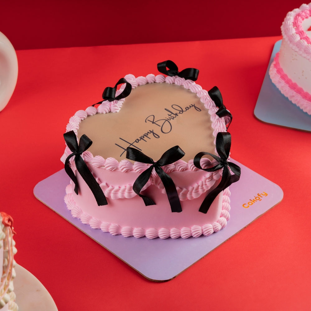 Heart Shape Ribbon Cake - Gurgaon, Delhi & Noida
