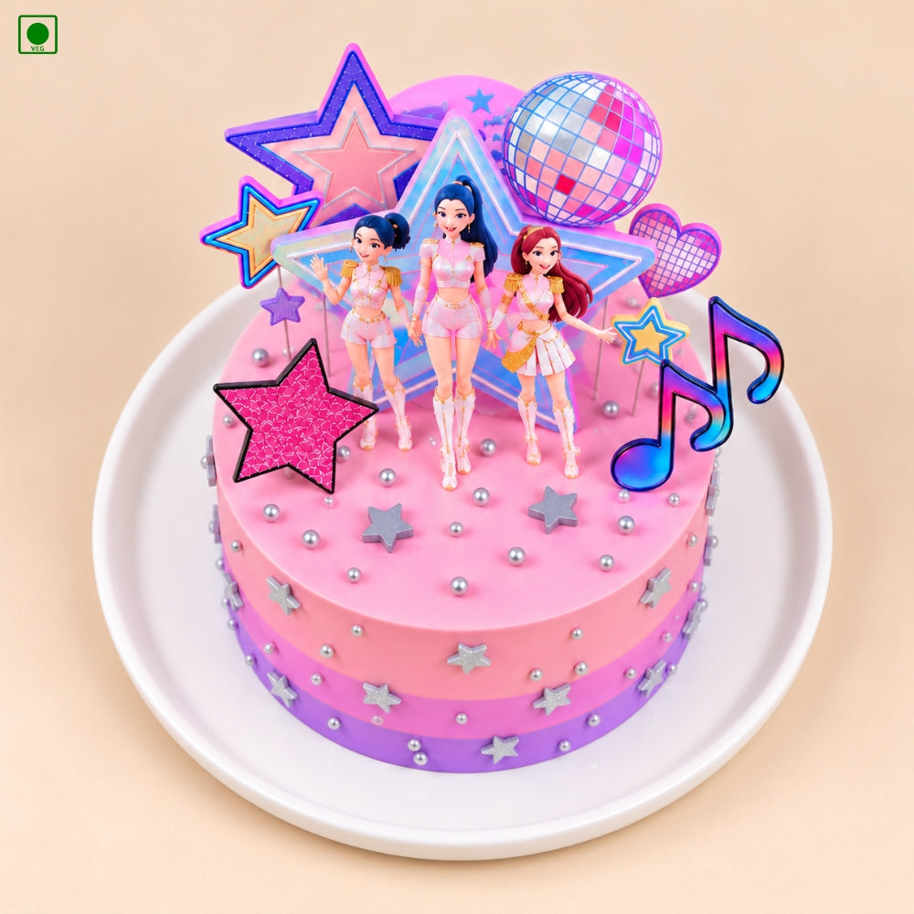 Huntrix Pink Star Party Cake - Gurgaon, Delhi & Noida