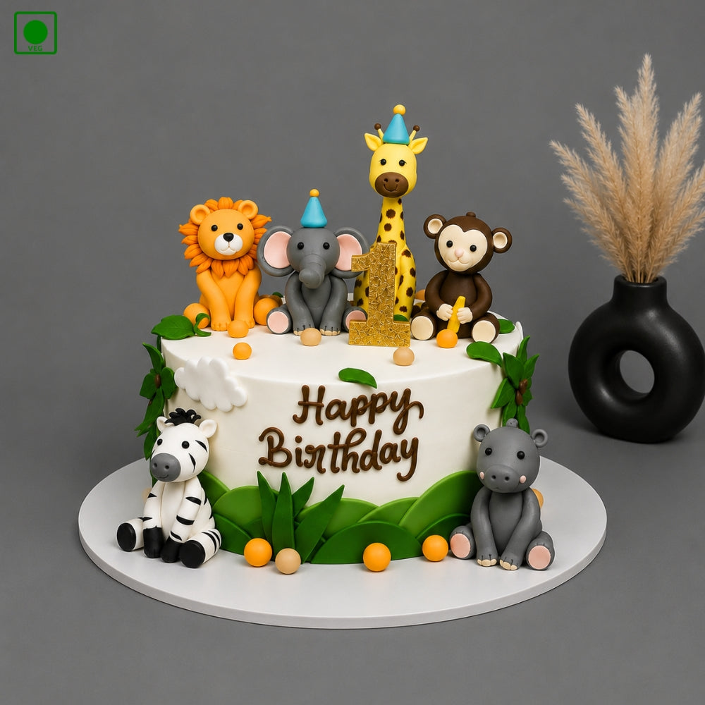 Jungle Animals Birthday Cake - Gurgaon, Delhi & Noida