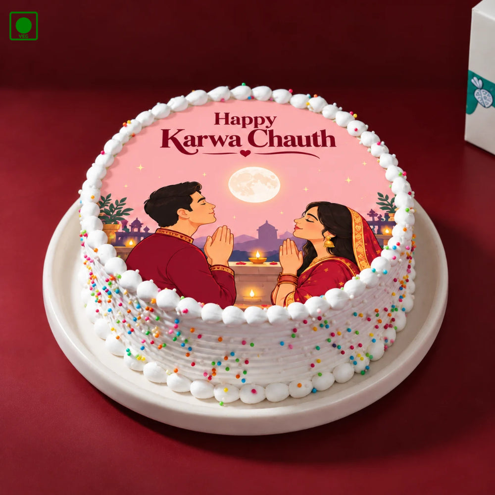 Karwa Chauth Couple Photo Cake - Gurgaon, Delhi & Noida