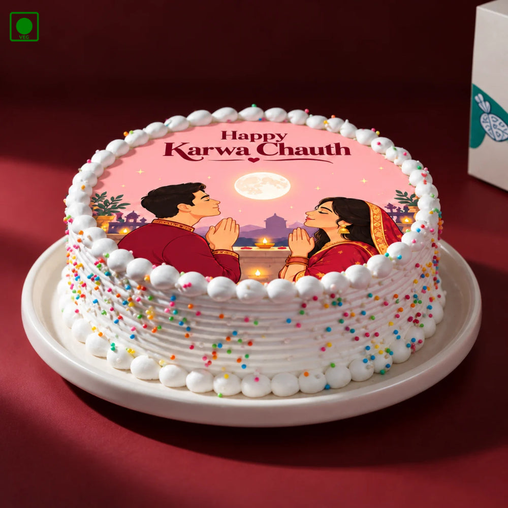 Karwa Chauth Couple Photo Cake - Gurgaon, Delhi & Noida