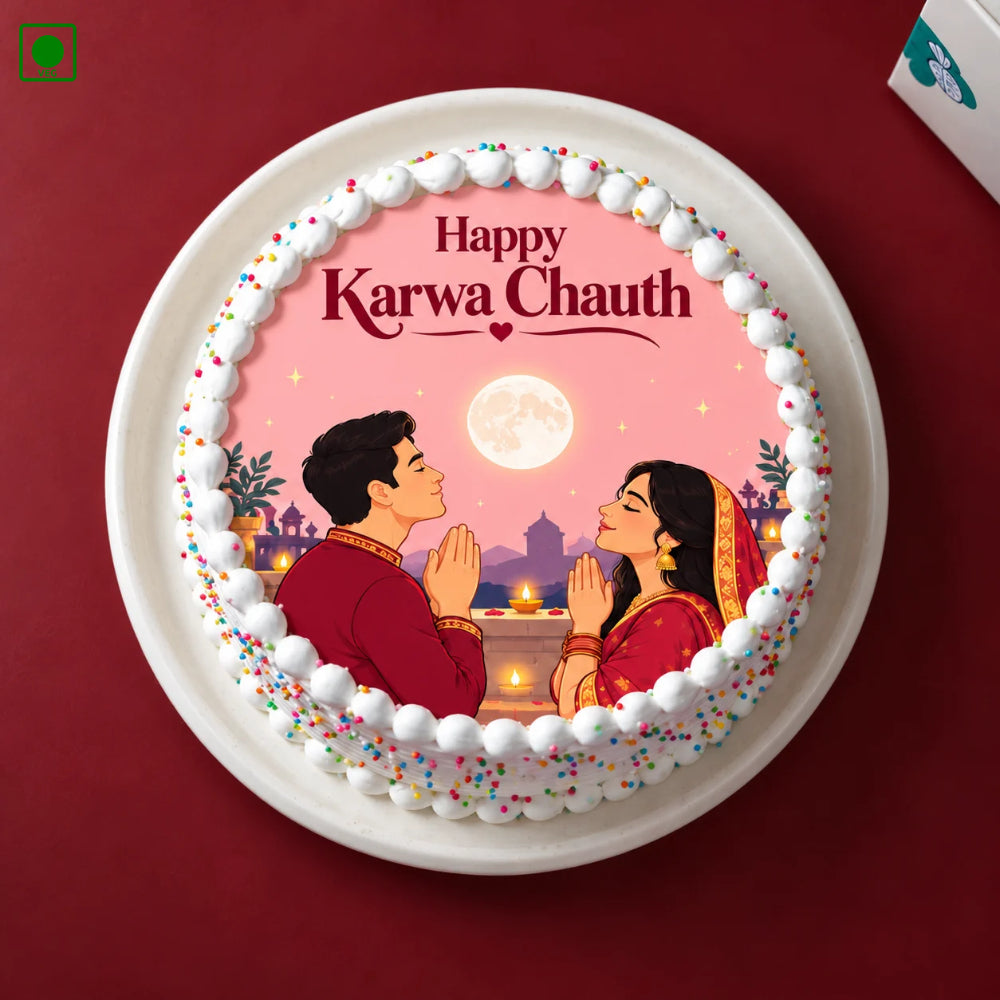 Karwa Chauth Couple Photo Cake - Gurgaon, Delhi & Noida