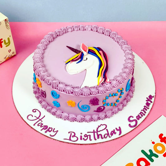 Lavender Unicorn Colorful Hair Design Cake - Gurgaon & Delhi NCR | Cakofy