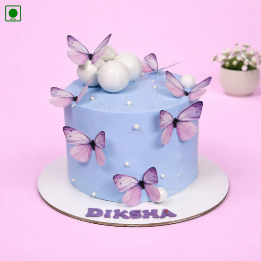 Light Blue Butterfly Designer Cake - Gurgaon & Delhi NCR | Cakofy