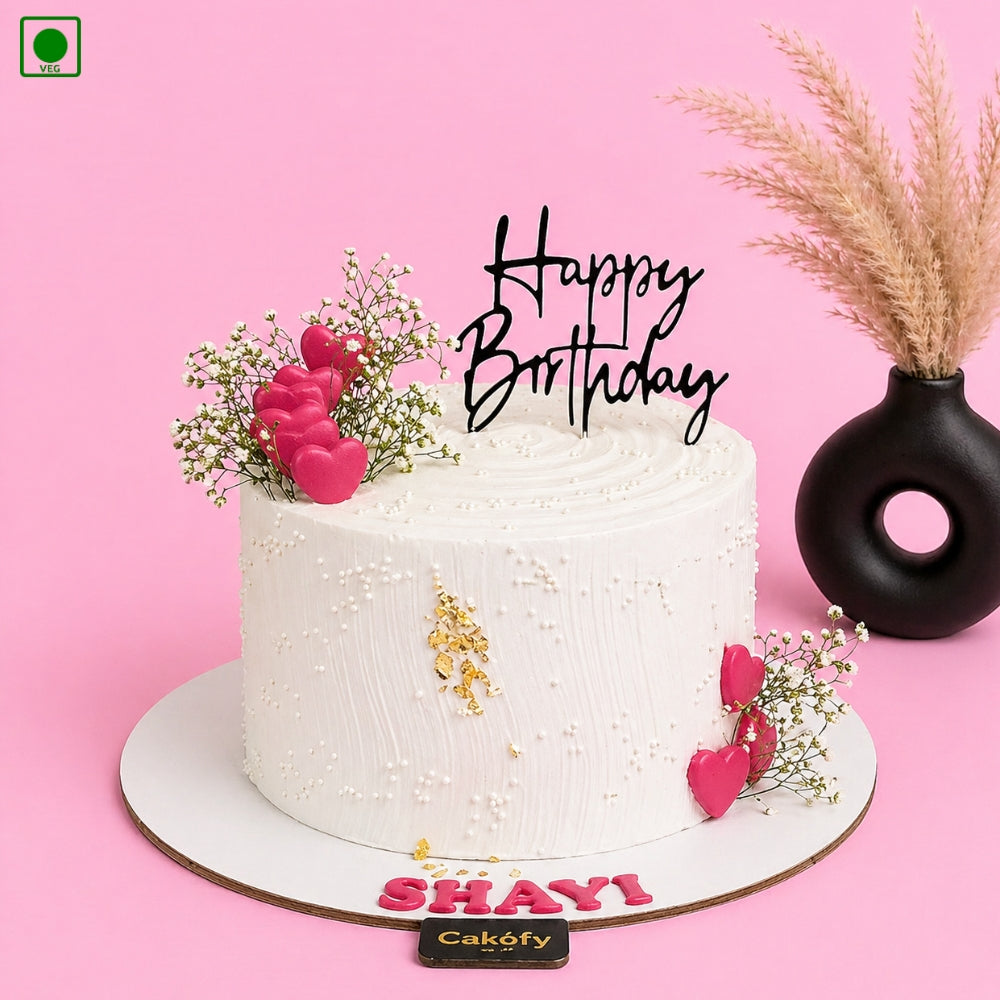 Light Pink Birthday Heart Cake - Gurgaon & Delhi NCR | Cakofy