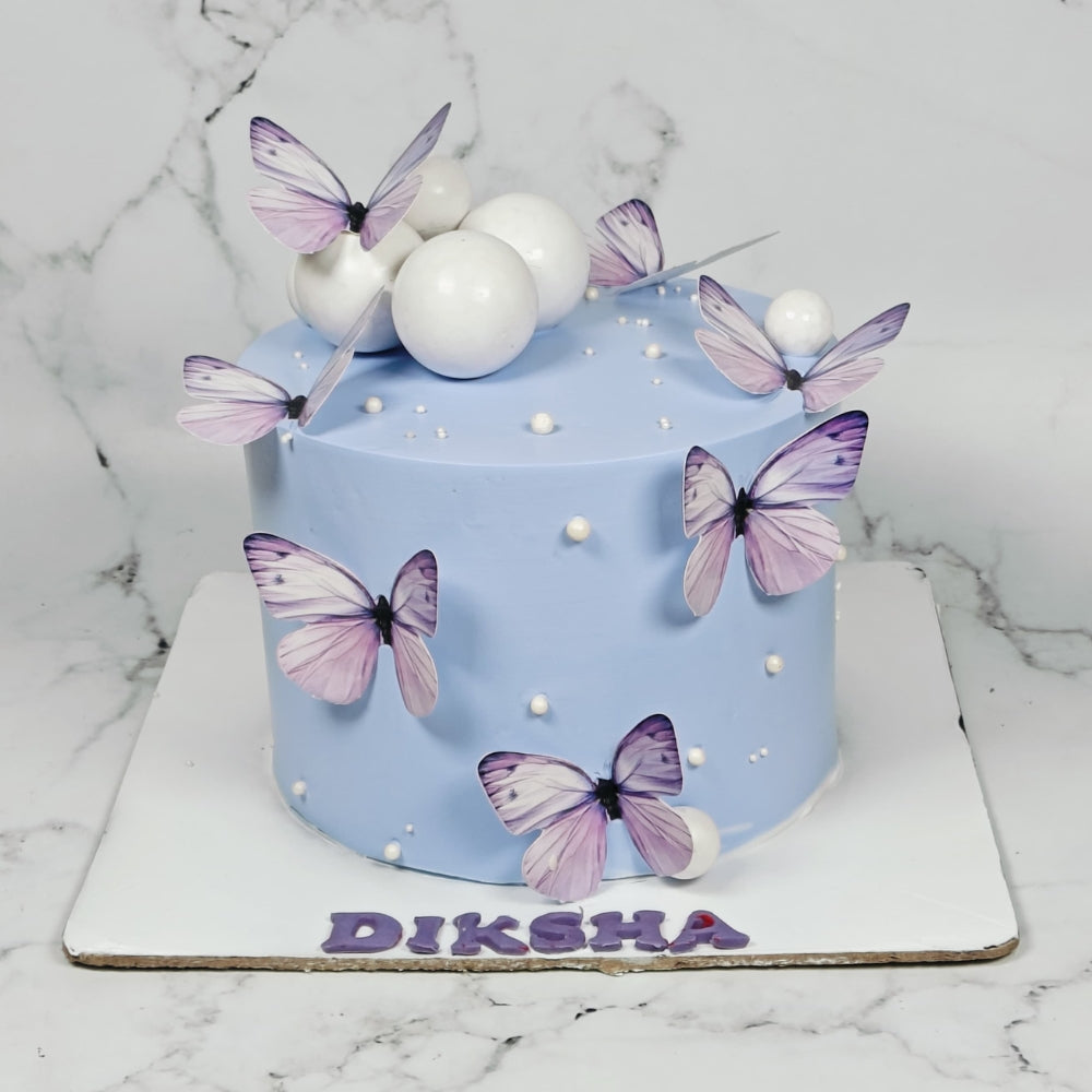 Light Blue Butterfly Designer Cake - Gurgaon & Delhi NCR | Cakofy