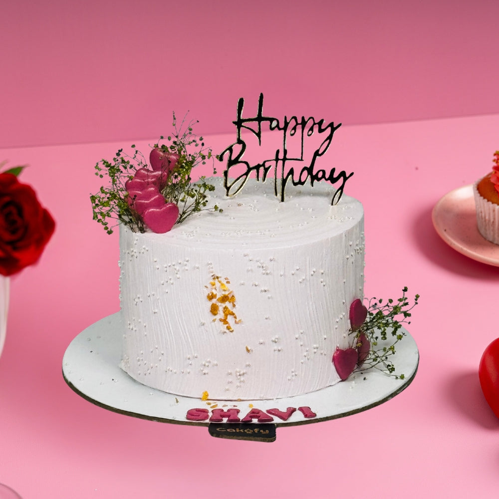 Light Pink Birthday Heart Cake - Gurgaon & Delhi NCR | Cakofy