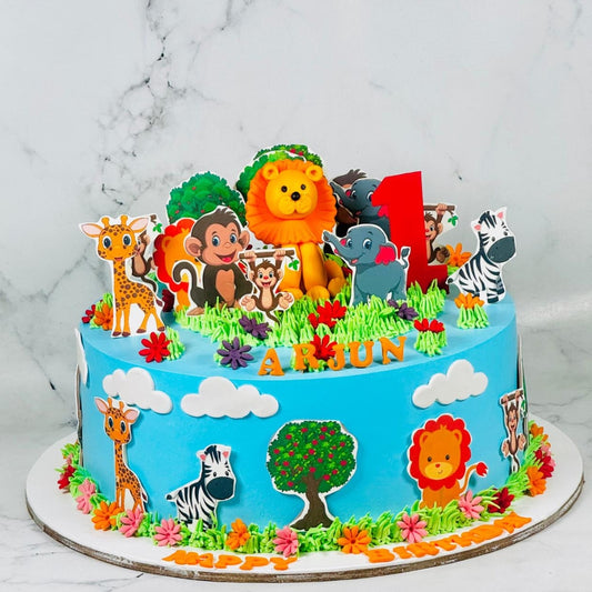 Lion Jungle Theme Designer Birthday Cake - Gurgaon & Delhi NCR | Cakofy