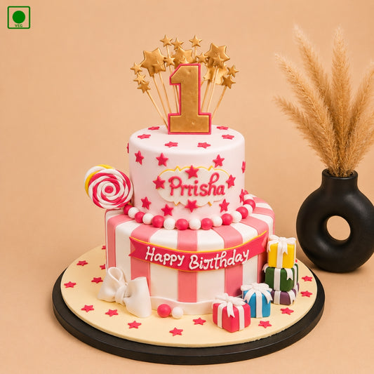 Luxury Pink Star 1st Birthday Cake - Gurgaon, Delhi & Noida