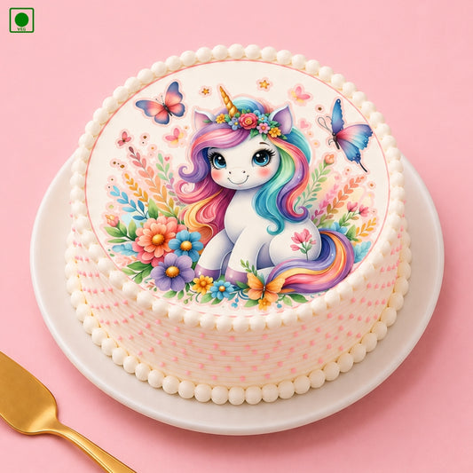 Magical Floral Unicorn Photo Cake - Gurgaon, Delhi & Noida