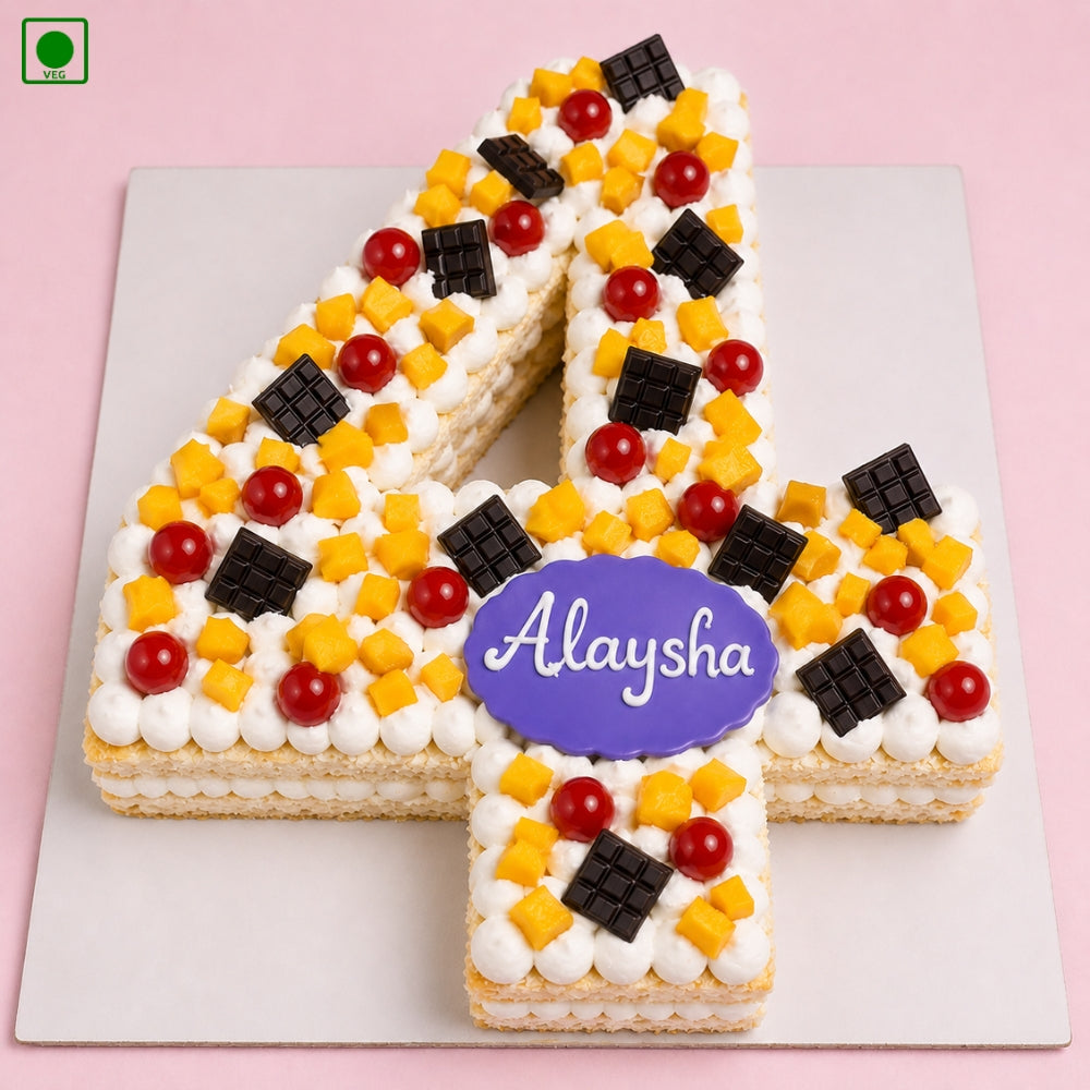 Mango Cherry Number Cake - Gurgaon & Delhi NCR | Cakofy