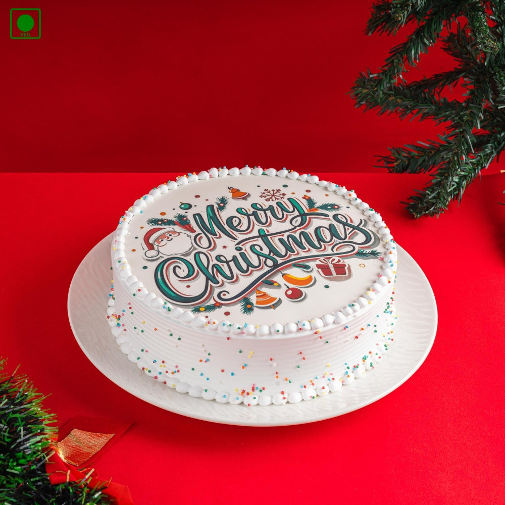 Merry Christmas White Poster Cake - Gurgaon, Delhi & Noida