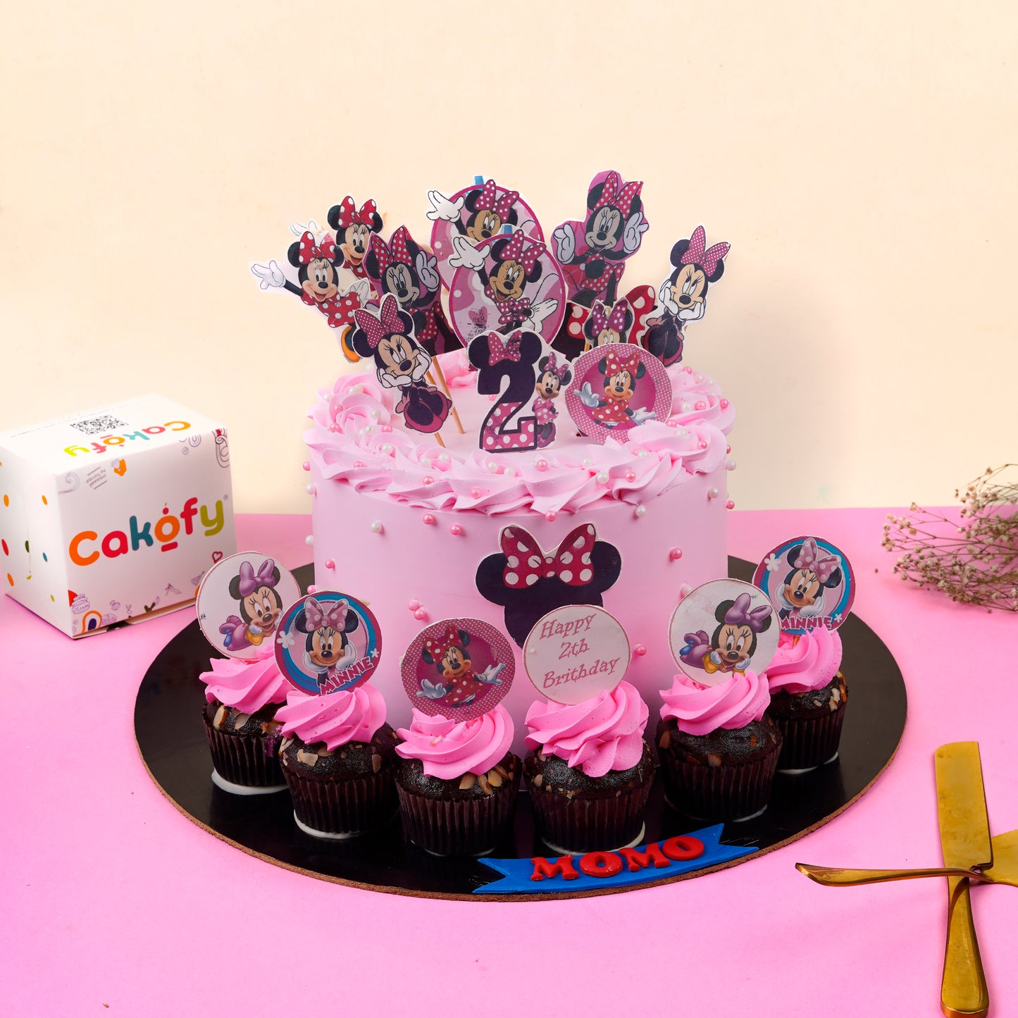 Minnie Mouse Theme Cake with Cup Cakes - Gurgaon & Delhi NCR | Cakofy