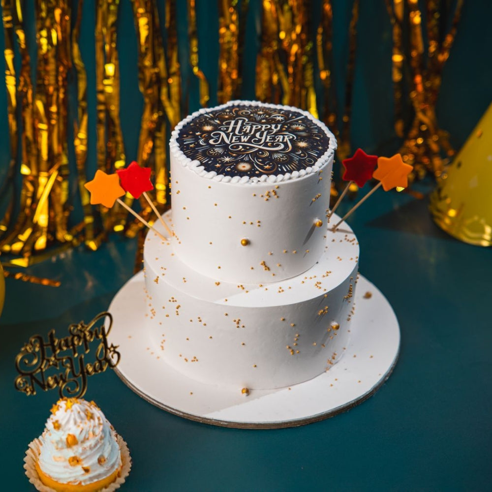 New Year 2 Tier Designer Cake - Gurgaon & Delhi NCR | Cakofy