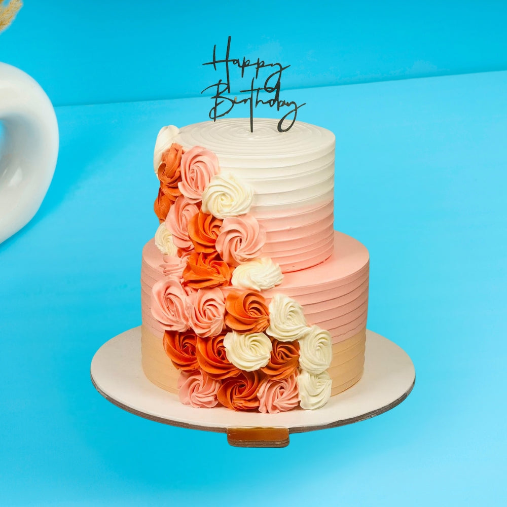 Ombre Floral Two tier Cake - Gurgaon & Delhi NCR | Cakofy