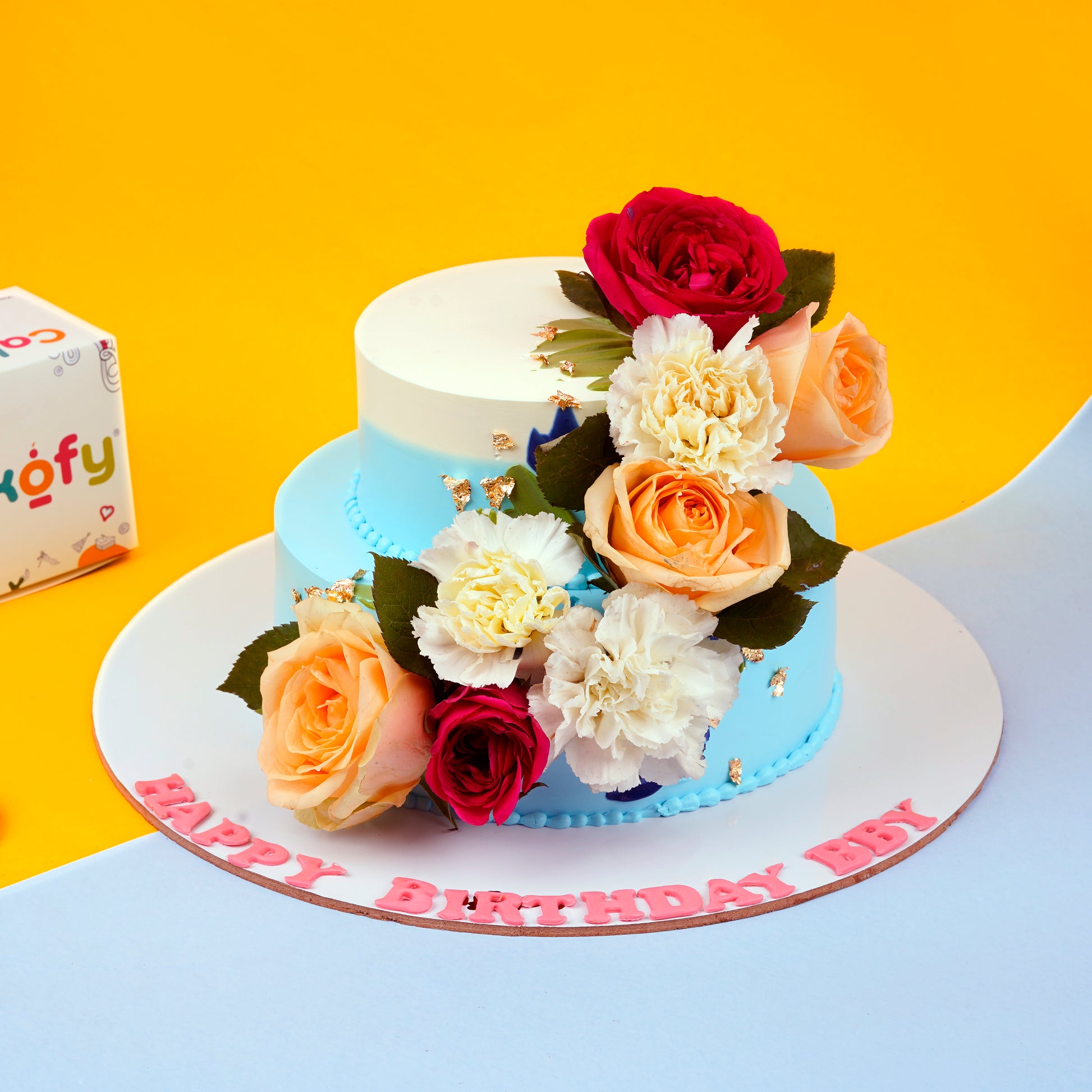 Pastel Blue Fresh Flower Designer Cake - Gurgaon & Delhi NCR | Cakofy