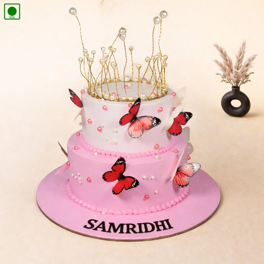Pink Butterfly Crown Cake