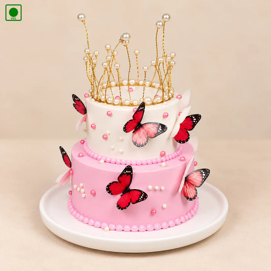 Pink Butterfly Crown Cake - Gurgaon, Delhi & Noida