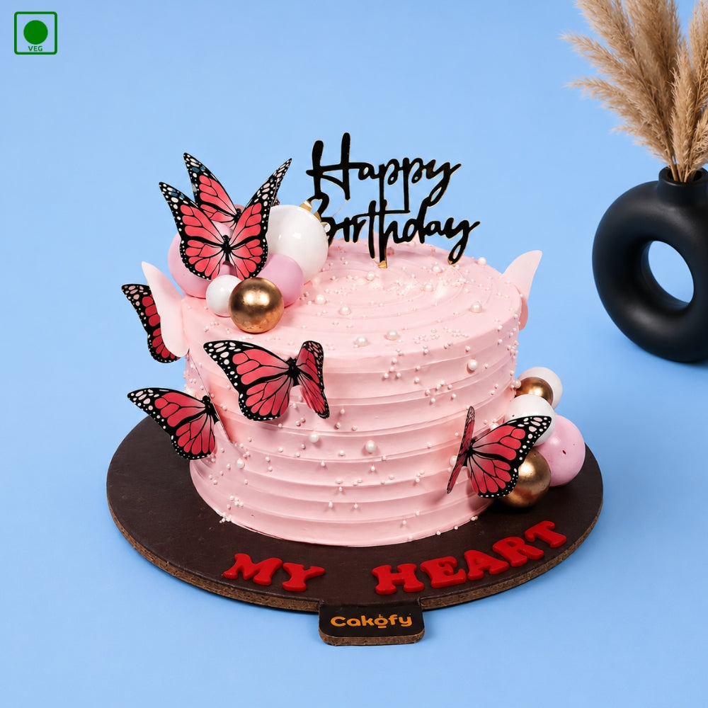 Pink Butterfly Designer Cake - Gurgaon, Delhi & Noida